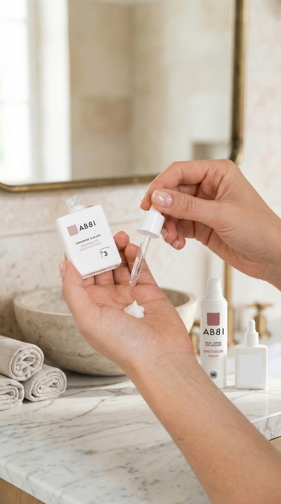 Retinoids skincare active concentrate being mixed into a personalized cream